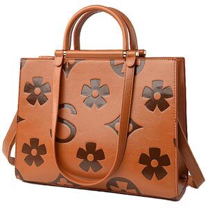 2808 Vegan Leather Tote Bag , Floral Embossed Large Bucket Purse, Elegant
